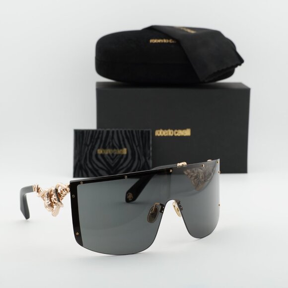 Roberto Cavalli SRC015M 0300 Shield Sunglasses - Gold/Brown - Picture 6 of 10
